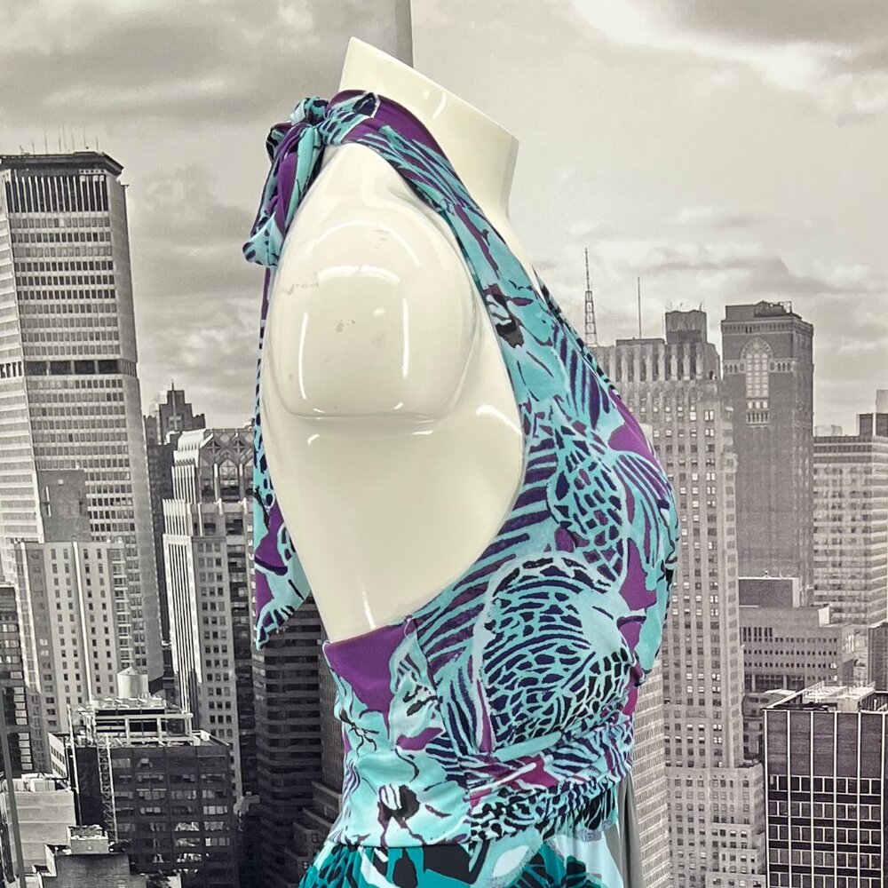 Soma Aqua Teal & Purple Floral Halter Maxi Dress - Picture 2 of 7